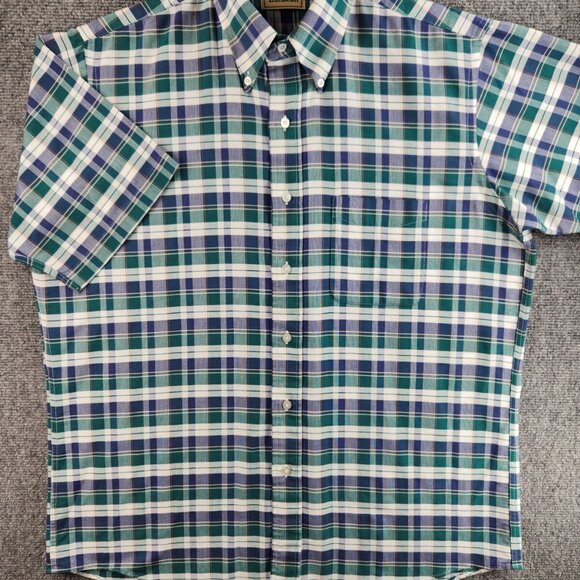 VTG LL Bean Button Up Shirt Short Sleeve Plaid Cotton Blend 16.5 Woven Oxford - Picture 3 of 14